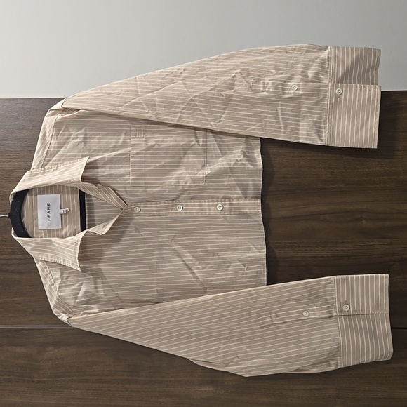 FRAME-Striped Cropped Wide Sleeve Button-Up Shirt-Size Small - Picture 7 of 17